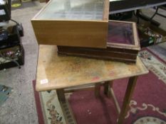 Vintage folding school/students desk: together with a distressed counter top display case and a