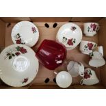 Royal Stafford tea set (18pc): similar fruit/serving bowl and a large decorative red brandy glass (1
