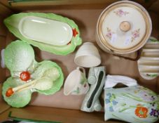 A mixed collection of items to include: Crown Devon Cabbage Ware, Embossed Beswick Jug & toast