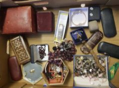A quantity of costume jewellery: brooches, bracelets, necklaces, case vintage spectacles etc (1