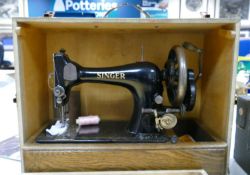Cased Hand Turn Singer Sewing Machine: