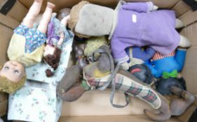A collection of vintage dolls: together with soft toys, rag doll, bendy dog etc