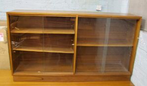 Mid century modern teak bookcase/display cabinet: 136cm W x 77cm H x 28cm D.