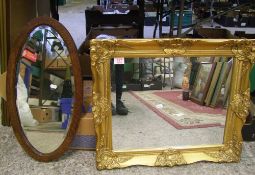 Bevel edged gilt framed mirror: together with an oval wooden framed mirror, size of largest 57cm x