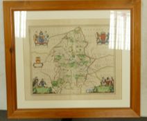 17th /18th Century map of Staffordshire: 69cm x 80cm including frame