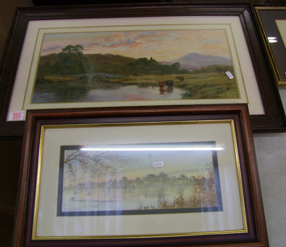 Two framed watercolour paintings: one signed P Swindells (2).