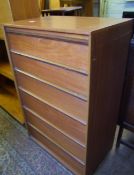 Mid century modern 'Austin Suite' branded teak chest of 6 drawers: 63cm W x 102cm H x 42cm D, (