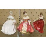 Royal Doulton lady figures Southern Belle HN2229: together with Jessica HN3169 and Fair Lady HN2832.