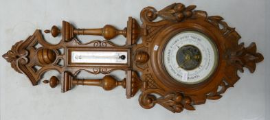 Carved wooden wall aneroid barometer :