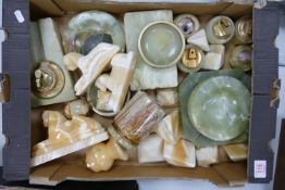 A collection of mid Century Onyx ashtrays: ornaments etc