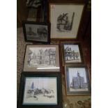 A group of framed prints: with an architectural theme (6).