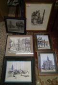 A group of framed prints: with an architectural theme (6).