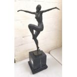 Large D H Chiparus Art Deco bronze dancing lady figure: on substantial stepped marble base,