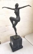Large D H Chiparus Art Deco bronze dancing lady figure: on substantial stepped marble base,
