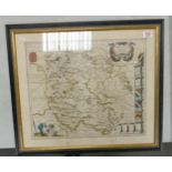 A map by Johannes Blaeu of Herefordshire: circ 1663. 56cm x 66cm including frame