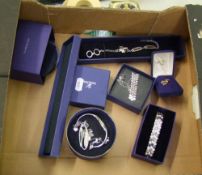 A collection of Swarovski boxed jewellery items: bracelets, necklaces etc (1 tray).