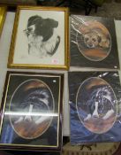 A group of 4 dog prints: 2 framed, 2 in mounts, size of largest 45cm x 35cm (4).