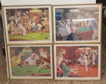 A set of 4 framed novelty dogs playing pool prints: 52cm x 42cm (4).