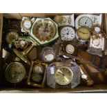 A collection of small carriage, mantel and novelty clocks: including Wedgwood Wild Strawberry,