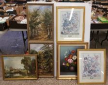 A group of framed pictures: including 2 oil paintings (6).
