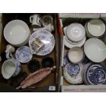 A mixed collection of ceramics to include: Johnson Bros. Tulip Time plates and bowls, Willow pattern