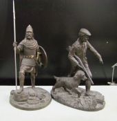 A Heredities bronze effect resin figure of King Arthur: together with a similar farmer figure,