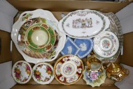 A mixed collection of items to include: Royal Albert, Wedgwood Jasperware, Copeland Spode plates,