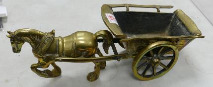 Large brass horse and cart planter: length 44cm