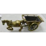 Large brass horse and cart planter: length 44cm