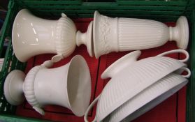 A collection of Wedgwood items: cream ware campagna urns, window vases etc (1 tray).