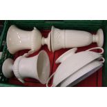 A collection of Wedgwood items: cream ware campagna urns, window vases etc (1 tray).