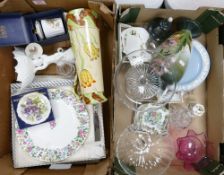 A mixed collection of items to include: hand decorated large jug, floral decorated tea ware, glass