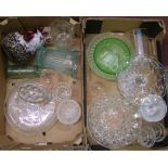 A mixed collection of glassware to include; vases, jelly molds, bowls etc (2 tray)