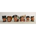 Royal Doulton Character Small Jugs: Beef eater, Robin Hood, Long John Silver , Porthos, John Peel