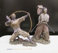 Two Veronese branded bronze effect resin figures: Oriental warriors (1 a/f), tallest 22cm (2).