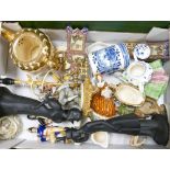 A mixed collection of items to include: Continental figures, decorative pottery , lamp base etc