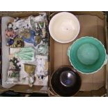 A collection of ceramic items to include; Continental figures, West German planter, Spode planter