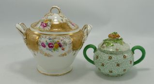 Cauldon China Gilt & Floral Decorated Handled Pot: together with smaller Crown Staffordshire similar
