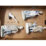 A collection of Nao and Lladro figures: Lladro goose, Nao girl with goose, Nao boy playing pipe (a/
