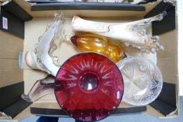 A mixed collection of items to include mid Centurt art glass: large ruby glass bowl etc