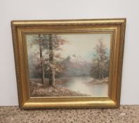 Gilt framed oil on canvas of woodland scene: signed 'Wayland', size inc frame 57cm x 65cm.