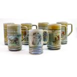 A large collection of Irish Wade Tankards: Mainly large and small tankards, vases etc. (2 trays,