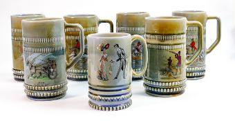 A large collection of Irish Wade Tankards: Mainly large and small tankards, vases etc. (2 trays,