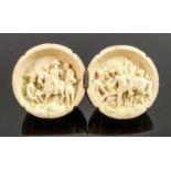 18/19th century Dieppe carved Ivory Diptych with Napoleonic scene: Diameter 5.5cm. Please note