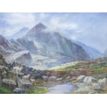 Reginald Johnson large watercolour Snowdon from Beddgelert signed: 37cm x 47cm excluding mount &