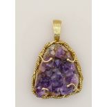 9ct gold hallmarked framed large pendant set with natural amethyst crystals: Measuring 55mm high x