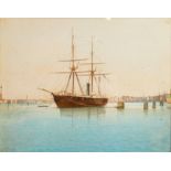 Framed Watercolour of Steamship at Dock: Signature to lower left, 31.5cm x 36.5cm.