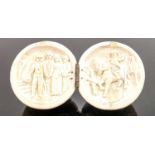 18/19th century Dieppe carved Ivory Diptych with Napoleonic Marriage scene: Diameter 6cm. Please