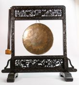 Early 20th century hardwood framed dinner gong on stand in the Oriental Style with Beater: Height