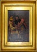 Framed 19th century continental painted wood panel: Frame size 41cm x38cm.